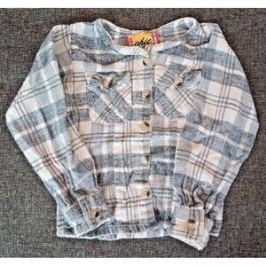 Chic Shirt Size 4 Girls Blue White Plaid Flannel Long Sleeve Button